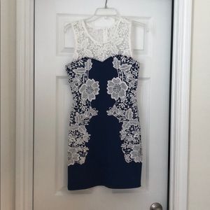 Navy Dress with white lace